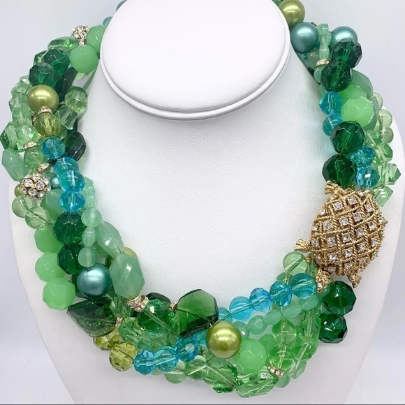 kate spade Jewelry - Kate Spade Sea Glass Turtle Beaded Torsade Necklace